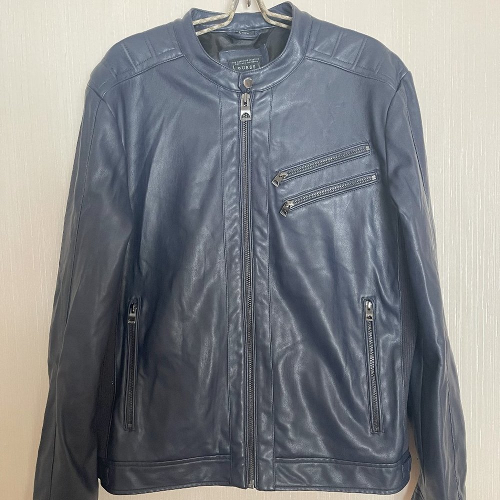 Mens GUESS Biker Faux Leather Jacket, size L